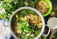 lẩu gà la é ăn với rau gì
