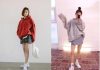 Áo hoodie oversize và chân váy ngắn